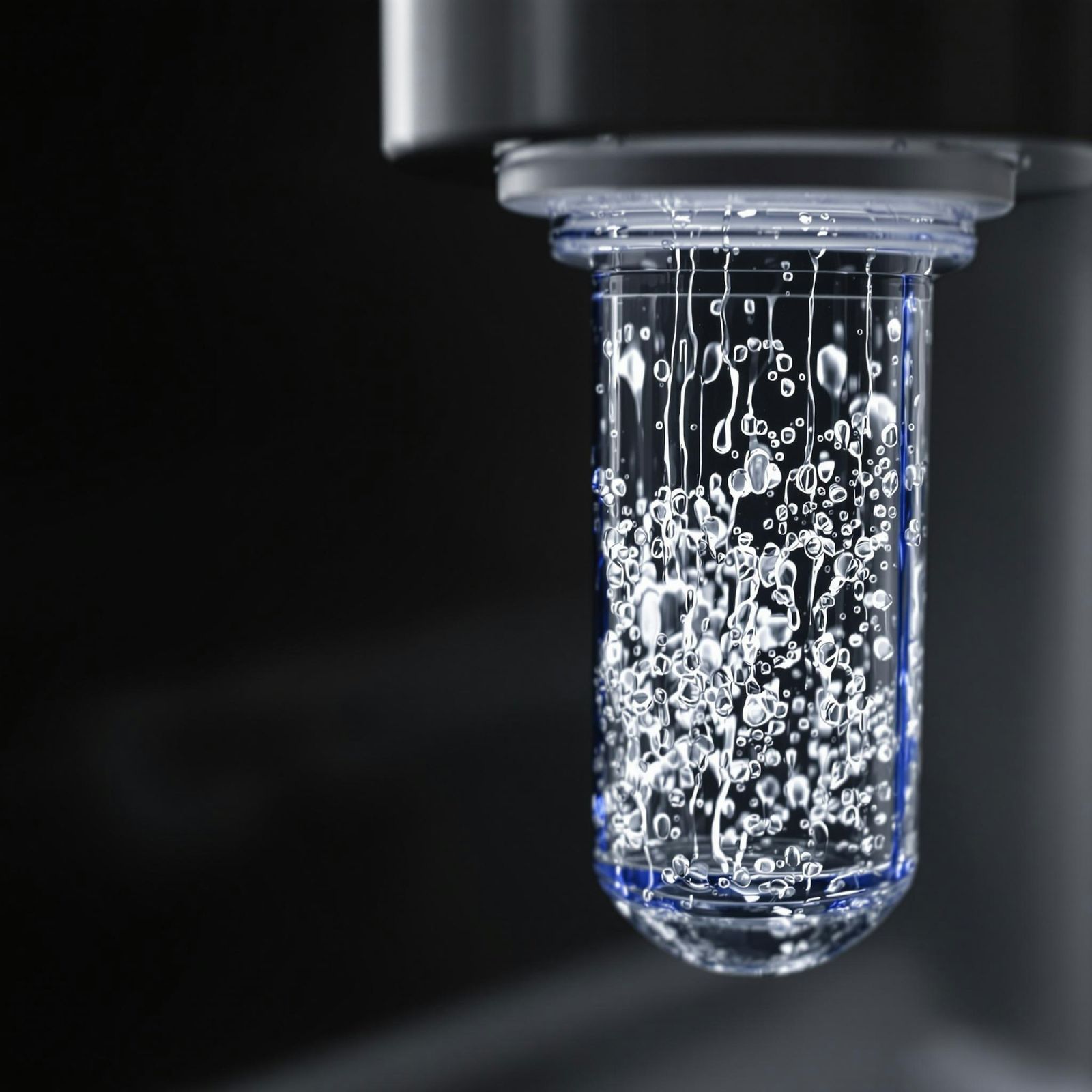 Water filtration cartridge with rising bubbles